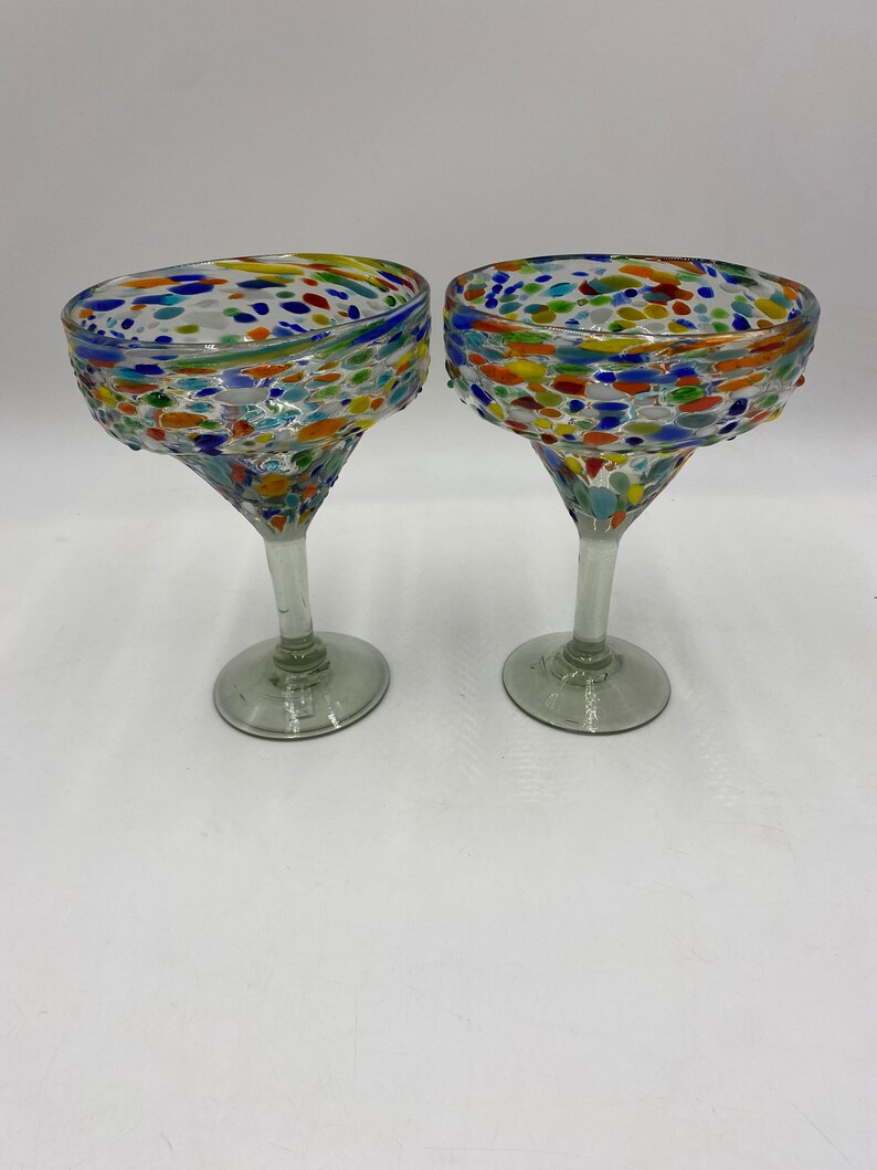 Hand Blown Mexican Margarita Glasses Pebbled Mexican Etsy