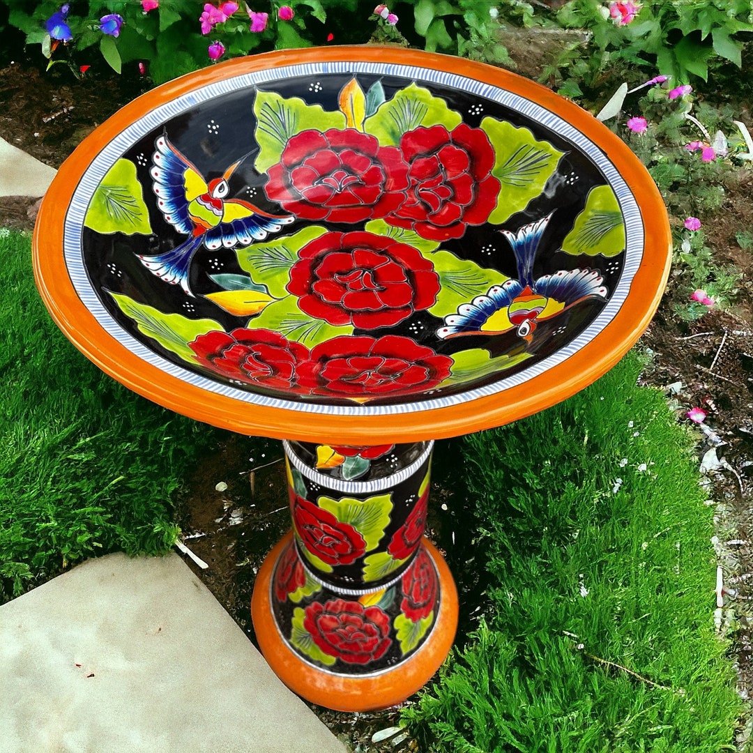 Handmade Talavera Bird Bath Authentic Mexican Artwork 20 Diameter Etsy