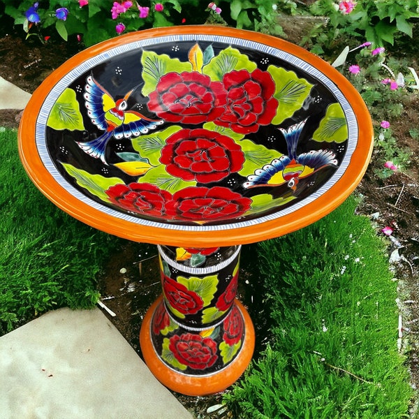 Handmade Talavera Bird Bath | Authentic Mexican Artwork (20” Diameter)