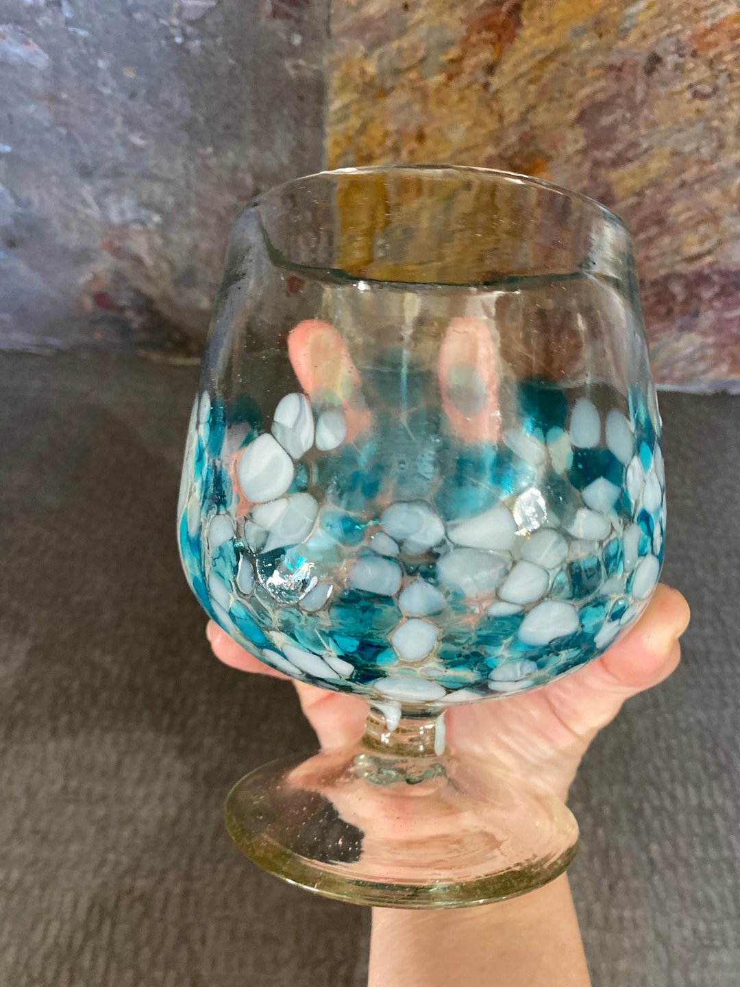 2 Large Handmade Brandy Snifter Glasses, Hand Blown Mexican Glassware