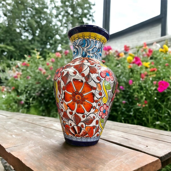 XLarge 18” Handmade Multicolor Talavera Vase | Mexican Ceramic Pottery for Stunning Home Decor