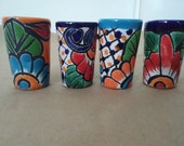 Set of 2 or 4 talavera shot glasses, Handmade in Mexico Mexican Folk Art, Great Party favor