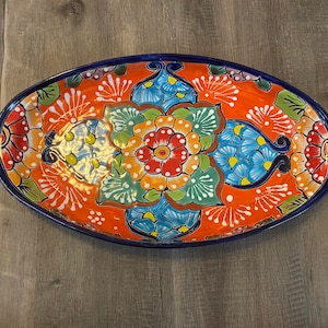 Large Oval Talavera Serving Platter, Mexican Dinnerware, Vibrant Mexican Floral Pottery, Handmade Decorative Talavera Dinnerware image 9