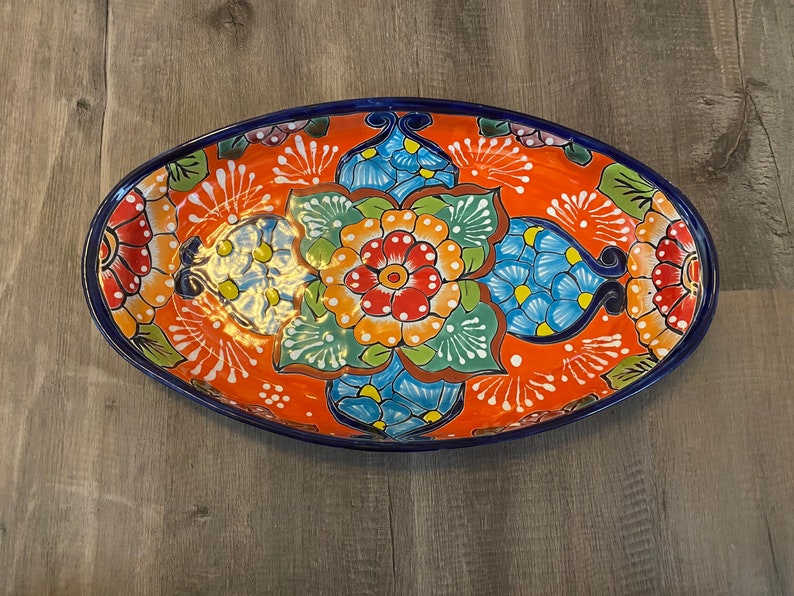 Large Oval Talavera Serving Platter, Mexican Dinnerware, Vibrant Mexican Floral Pottery, Handmade Decorative Talavera Dinnerware image 9