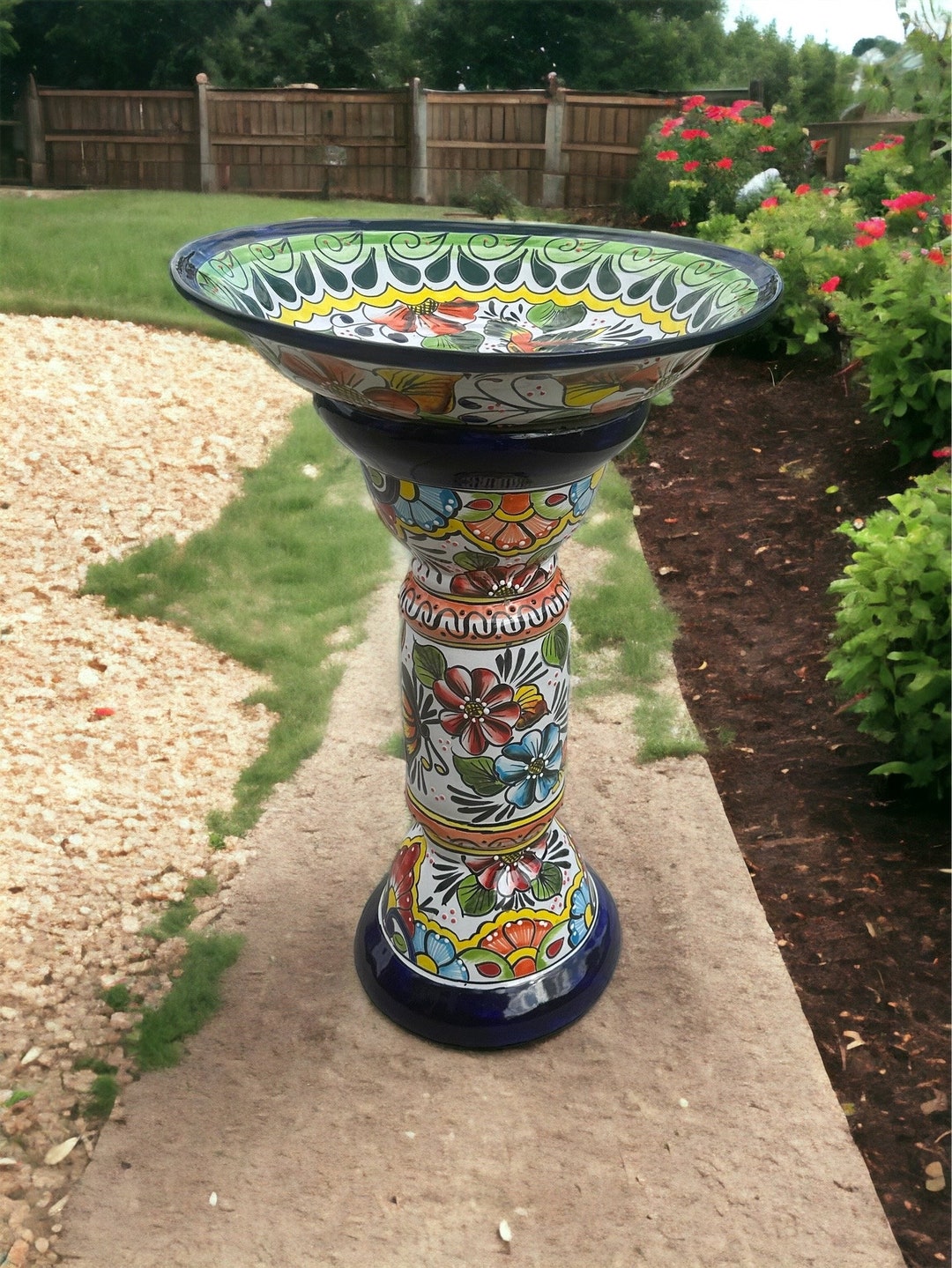 Handmade Talavera Bird Bath Authentic Mexican Artwork 18.5 Diameter X