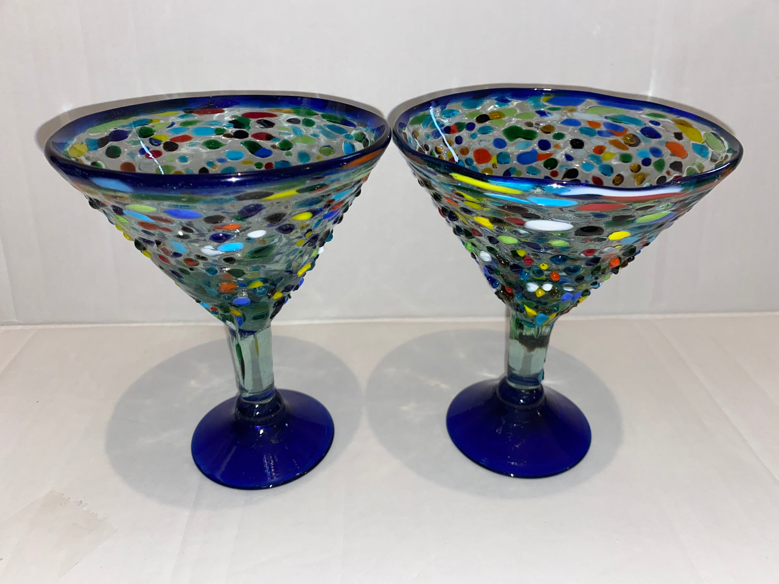 Set of 2 Hand Blown Mexican Martini Glasses Pebbled Mexican Etsy