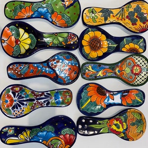 Beautiful and colorful Handcrafted Ceramic Spoon Rest Talavera Folk Art from Mexico Great Gift image 2