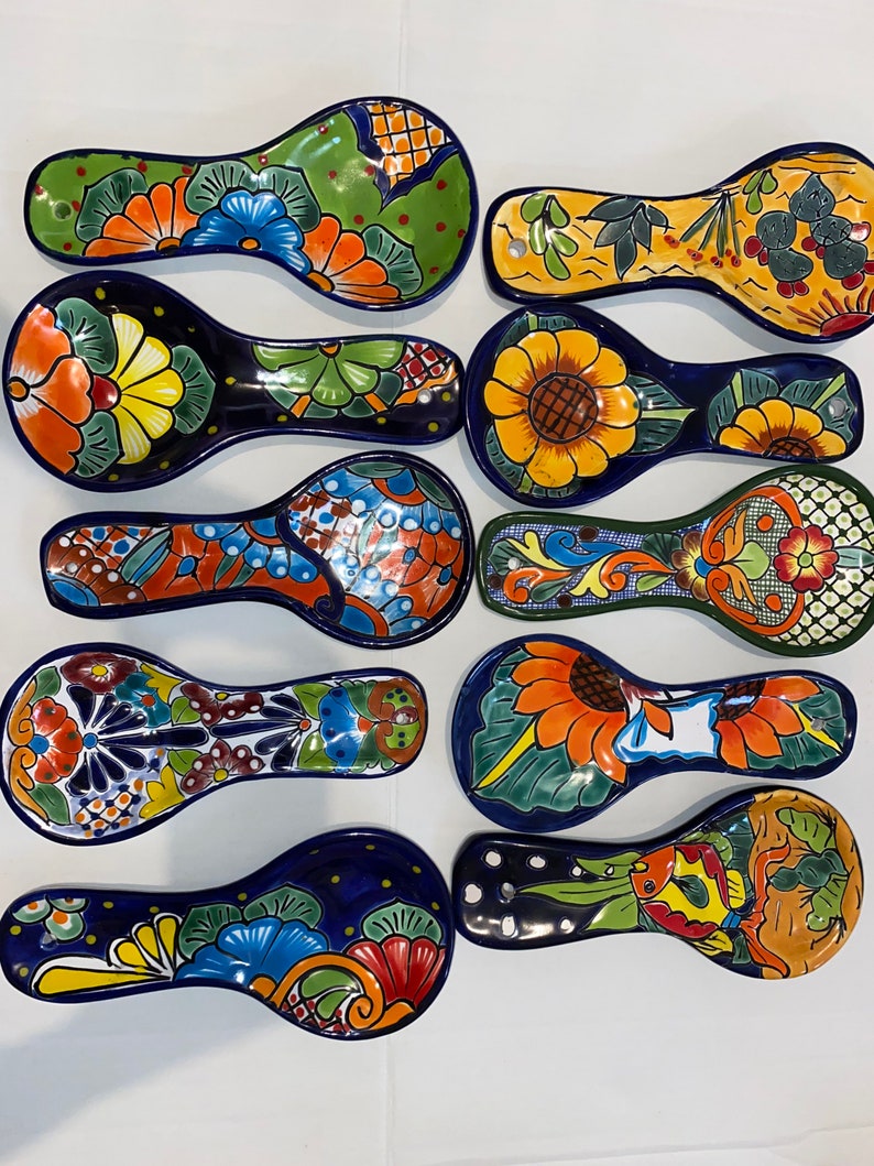 Beautiful and colorful Handcrafted Ceramic Spoon Rest Talavera Folk Art from Mexico Great Gift image 2