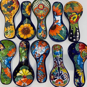 Beautiful and colorful Handcrafted Ceramic Spoon Rest Talavera Folk Art from Mexico Great Gift image 1