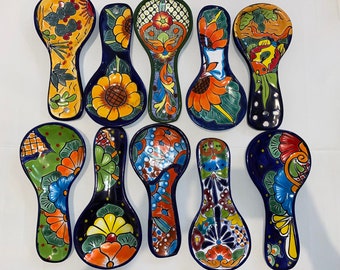 Beautiful and colorful Handcrafted Ceramic Spoon Rest Talavera Folk Art from Mexico Great Gift!