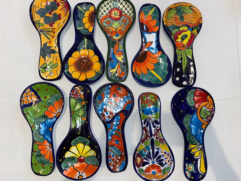 Beautiful and colorful Handcrafted Ceramic Spoon Rest Talavera Folk Art from Mexico Great Gift image 1