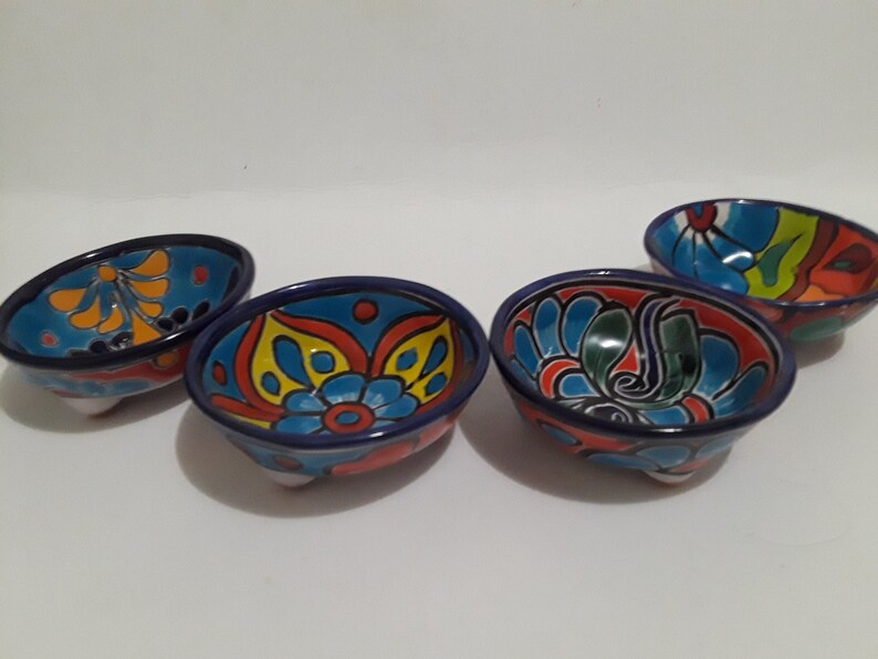 4 Salsa Talavera Bowls From Mexico Handcrafted Unique Folk Etsy New