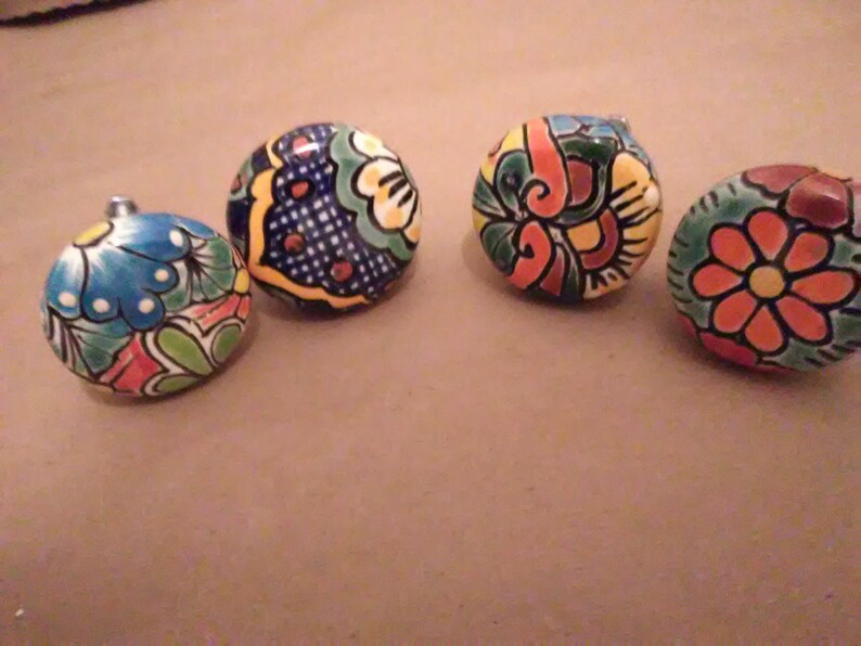 4 Piece Set of Mexican Talavera Drawer Knobs Hand Crafted Etsy