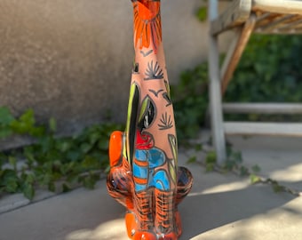 Talavera Tall Cat Statue - Poterie mexicaine en céramique faite à la main pour la décoration intérieure, Poterie esthétique, Art de statue de chat mexicain fabriqué à la main