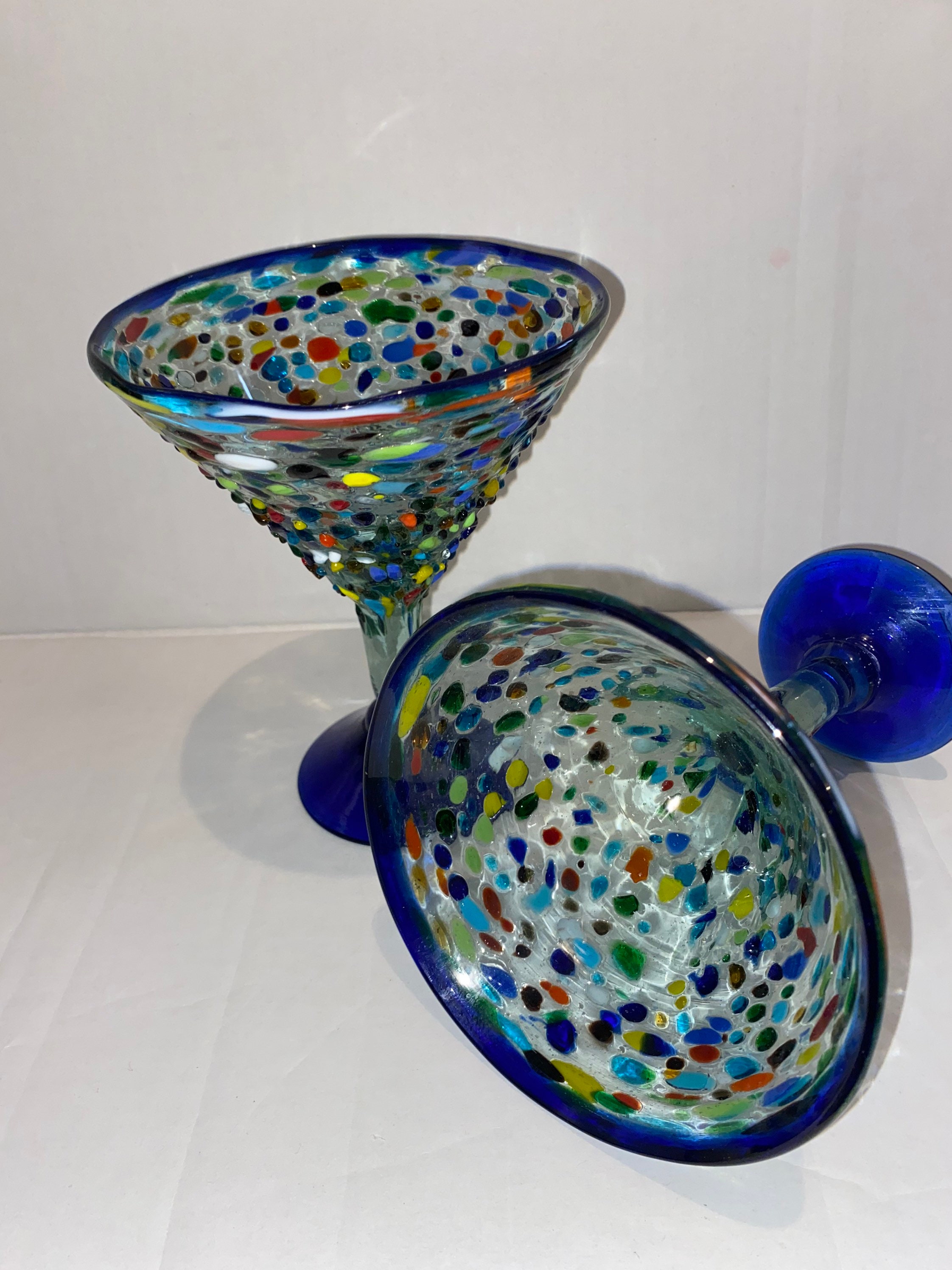 Set of 2 Hand Blown Mexican Martini Glasses Pebbled Mexican Etsy UK
