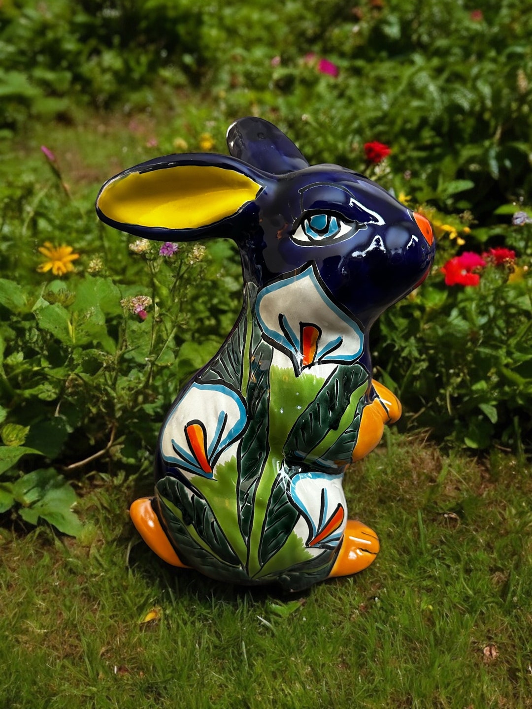 Handmade Lily Talavera Rabbit Statue Mexican Art for Indoor/outdoor ...
