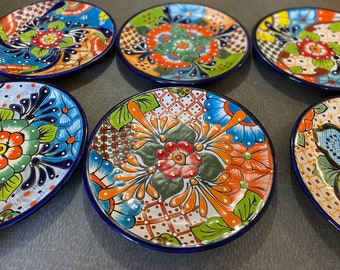 Set of 4 Mexican Pottery Talavera Plates 10" , Lead Free Heat Safe Hand painted Ceramic Folk Art From Mexico