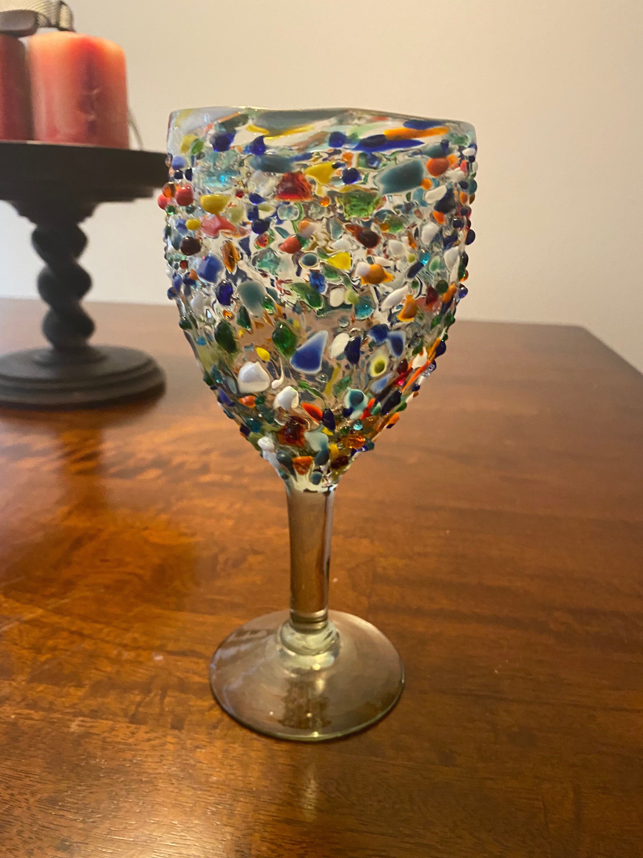 hand blown Mexican Glass set of 4 confetti with color pebbles 15 oz hand blown Mexican Glass set of 4 confetti with color pebbles 15 oz
