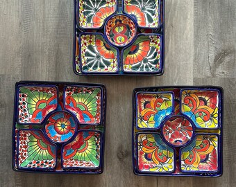 Talavera Ceramic Mexican Pottery Chip Dip Platter 5 Piece Appetizer Tray Handcrafted in Mexico Great Gift!!!