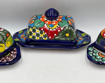 Vibrant Talavera Mexican Pottery Butter Dish - Hand-Painted, Artisanal Kitchen Decor