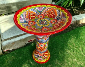 Handmade Talavera Bird Bath | Authentic Mexican Artwork (20” Diameter)