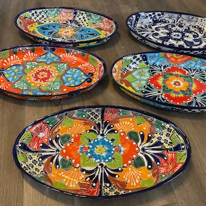 Large Oval Talavera Serving Platter, Mexican Dinnerware, Vibrant Mexican Floral Pottery, Handmade Decorative Talavera Dinnerware image 1