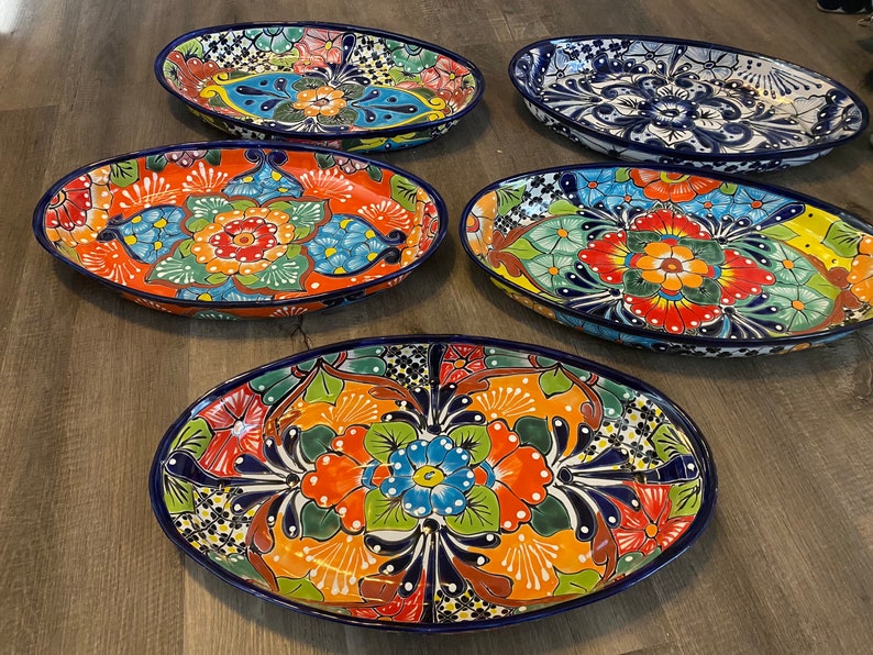 Large Oval Talavera Serving Platter, Mexican Dinnerware, Vibrant Mexican Floral Pottery, Handmade Decorative Talavera Dinnerware image 1