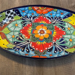 Large Oval Talavera Serving Platter, Mexican Dinnerware, Vibrant Mexican Floral Pottery, Handmade Decorative Talavera Dinnerware image 7