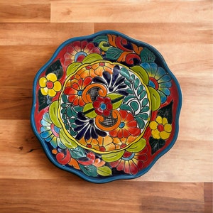 Talavera Platter Handcrafted  in Mexico!! 12" x 2" Depth Baby Blue Scalloped Rim
