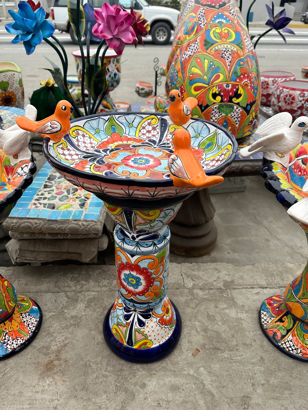 Handmade Talavera Bird Bath Authentic Mexican Artwork 20 Diameter Etsy