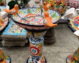 Handmade Talavera Bird Bath | Authentic Mexican Artwork (20” Diameter)