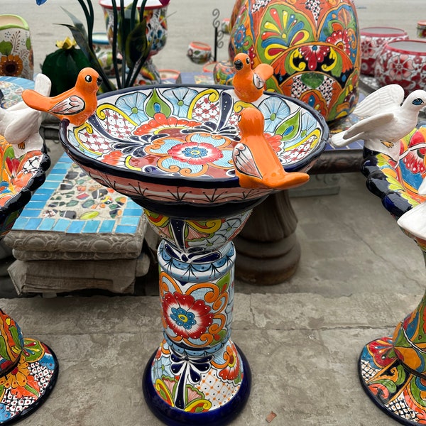 Handmade Talavera Bird Bath | Authentic Mexican Artwork (20” Diameter)