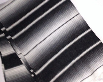 Mexican Serape / Saltillo blanket Black & White Stripes with Gray Blending White Fringe XL 60" X 80"