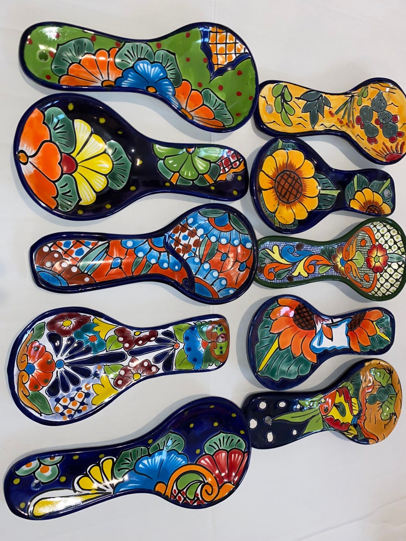 Beautiful and colorful Handcrafted Ceramic Spoon Rest Talavera Folk Art from Mexico Great Gift image 3