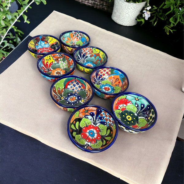 4 Piece Talavera Dinner Bowls Set  Mexican Pottery Ceramic Folk ART Handmade From Mexico Beautiful Painted Plate