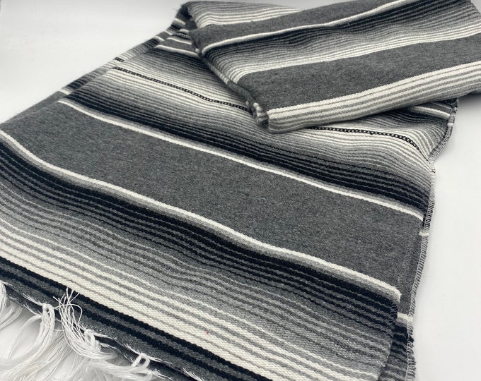 Silver Black Grey and White Mexican Blanket Etsy