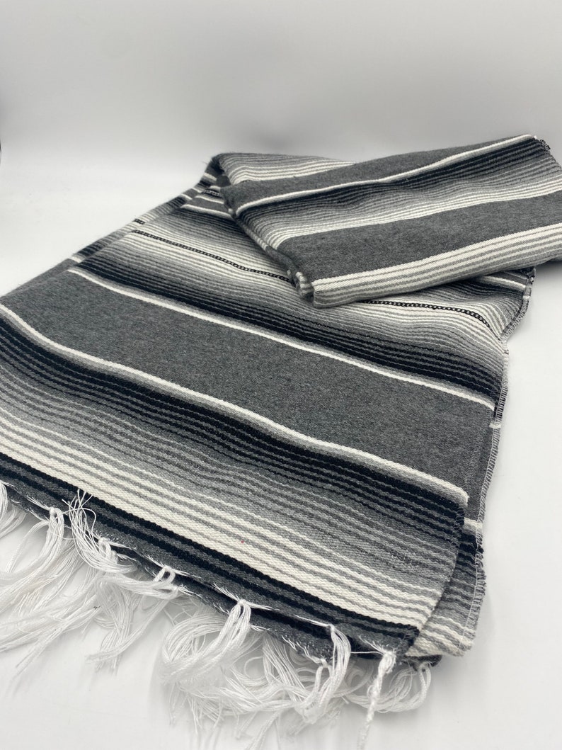 XL Mexican Serape/saltillo Blanket Grey & Black With White Etsy