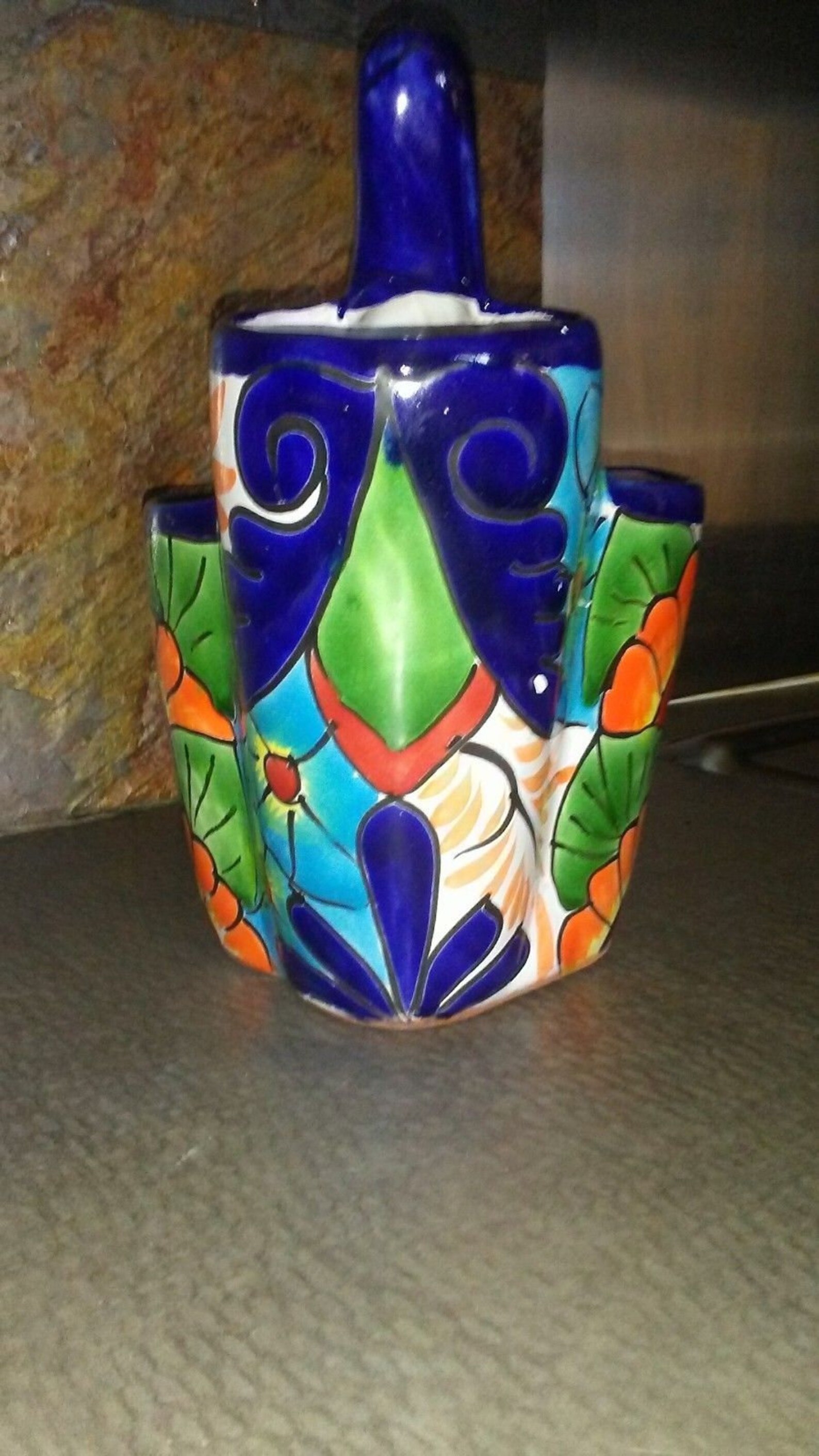 Vibrant Utensil Holder Mexican Pottery Utensil Caddy Ceramic Etsy