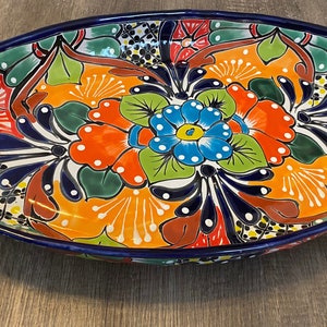 Large Oval Talavera Serving Platter, Mexican Dinnerware, Vibrant Mexican Floral Pottery, Handmade Decorative Talavera Dinnerware image 10