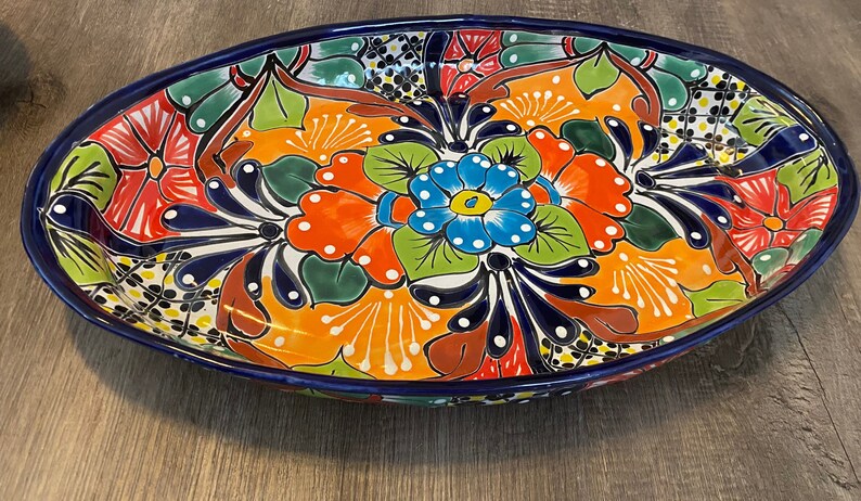 Large Oval Talavera Serving Platter, Mexican Dinnerware, Vibrant Mexican Floral Pottery, Handmade Decorative Talavera Dinnerware image 10