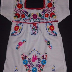 Mexican Puebla Dress Many Colors With Hand Embroidered Flowers Made in ...