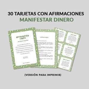 Tarjetas con afirmaciones positivas para imprimir, tarjetas de agradecimiento para manifestar dinero, Tarjetas de afirmación en español