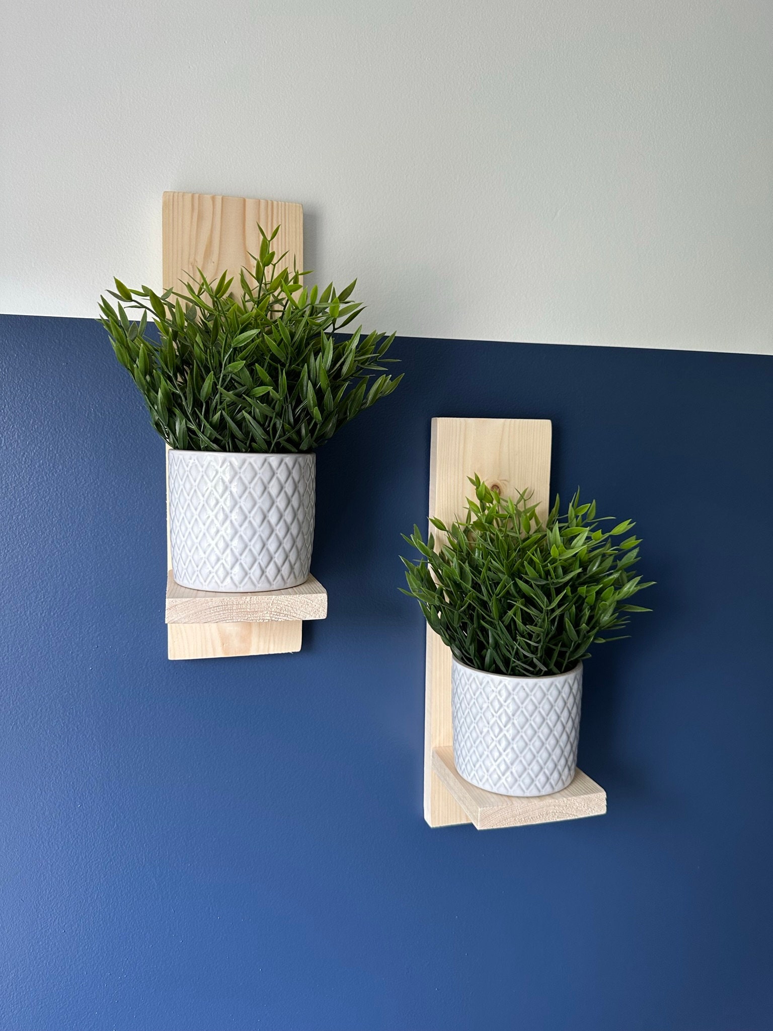 Set of Two Wood Plant Shelves, Wall Decor, Floating Shelves for Indoor ...