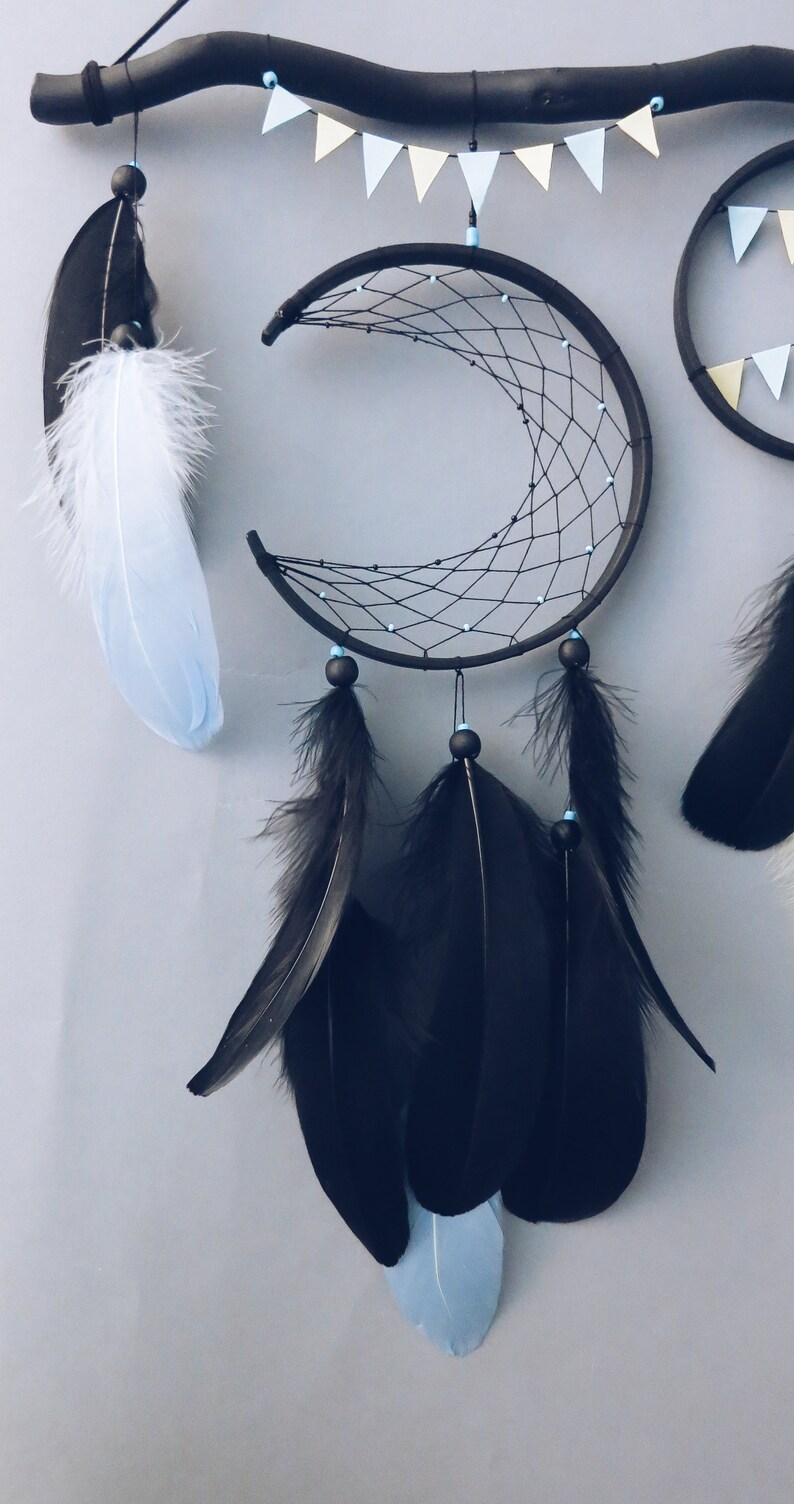 Schwarzer Mond Traumfänger mit Flaggen Wandbehang Zimmer Dekor | Etsy