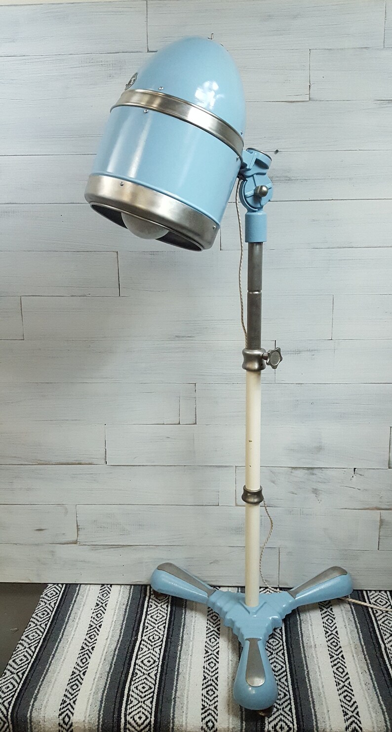 Retro Mod 60 S Hair Dryer Floor Lamp Light Blue And Brushed Silver