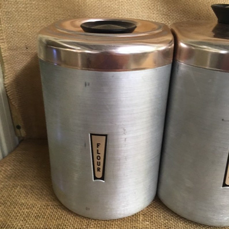 Kromex Spun Aluminum Canister Set with Copper Lids Etsy