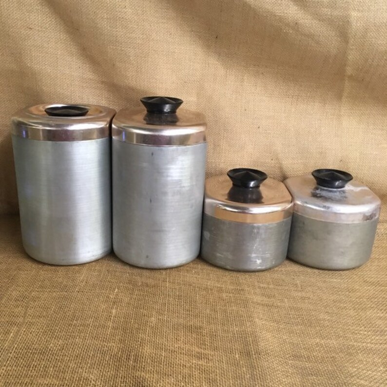 Kromex Spun Aluminum Canister Set with Copper Lids Etsy