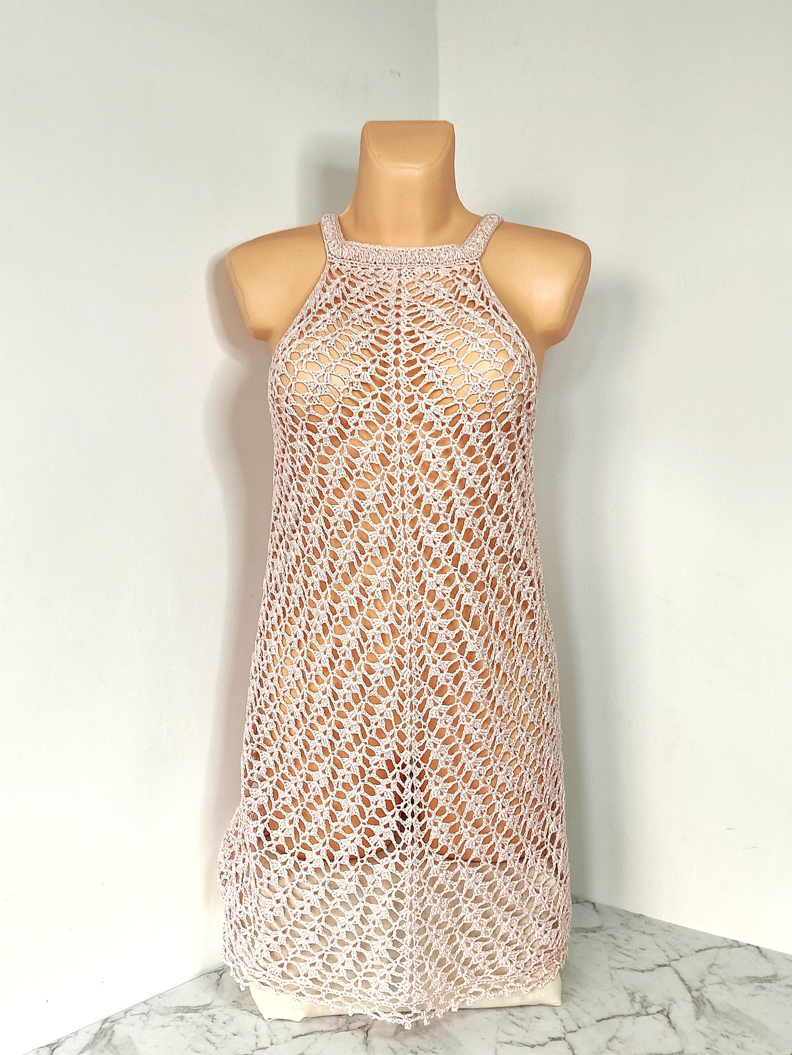 Crochet Mini Dress, Lace Mini Dress, Sexy Sheer Dress, Crochet Halter