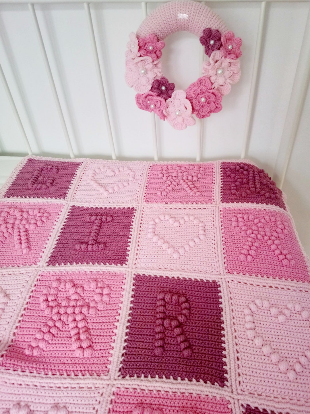 Crochet Baby Blanket Personalised Baby Comforter Baby Girl Crochet Name