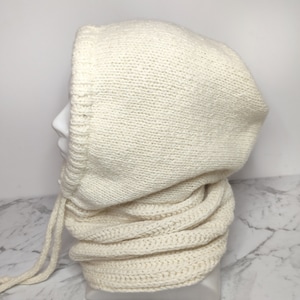 Knitted hooded cowl Hooded scarf Shawl hood Hood cowl Knit hood  White hooded scarf Hood neck warmer Womans hooded cowl scarf Knit scoodie